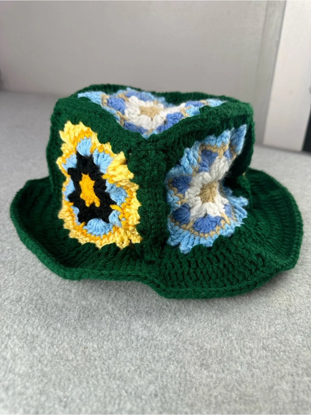 Handmade Crochet Granny Square Bucket Hat Boho Floral Hippie Cottagecore Knit